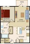 1 BD 1 Bath Floorplan 644 sqft